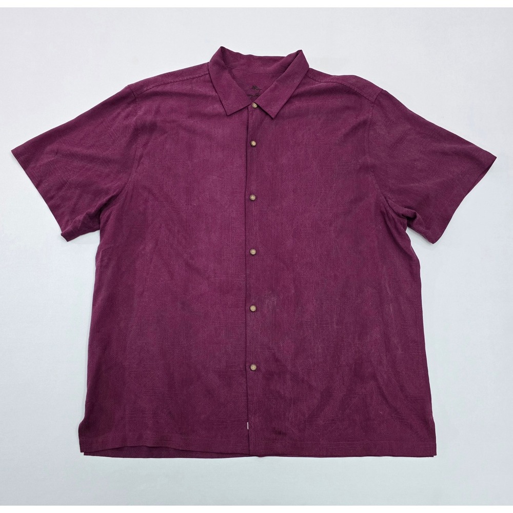 Tommy Bahama Mens XXXL Silk Camp Shirt Purple Pura Vino Wine Embroidered Back